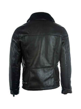 Pure Black B3 Shearling Bomber Leather Jacket – Back View